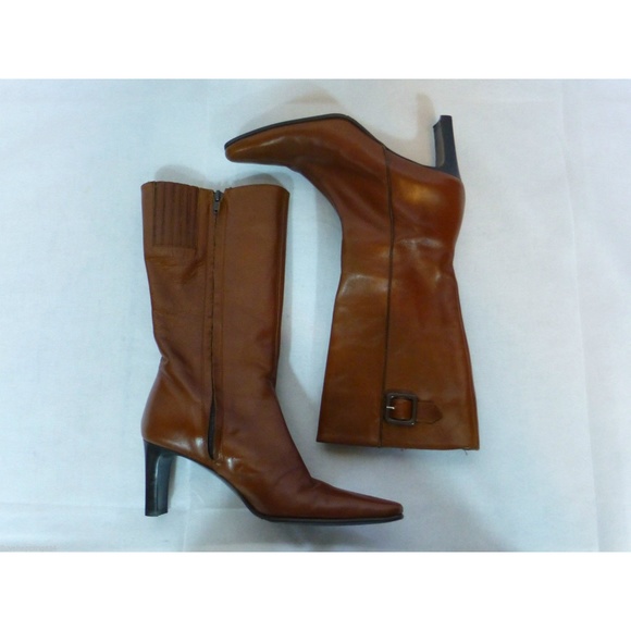 Amalfi Cognac Leather Mid Calf Boot Made in Italy - Picture 4 of 8